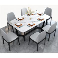 意式極簡巖板餐桌椅組合后現(xiàn)代巖板飯桌小戶型餐廳 實木餐桌餐1.4米一桌六椅（雪花白）